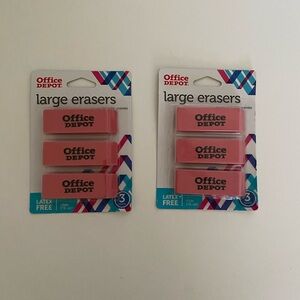6 counts Office Depot Large Smudge Free Erasers